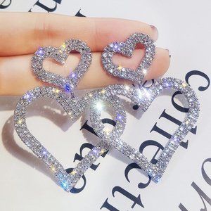925 Silver Plated Lovely Heart Statement Earrings, FB16FA1098